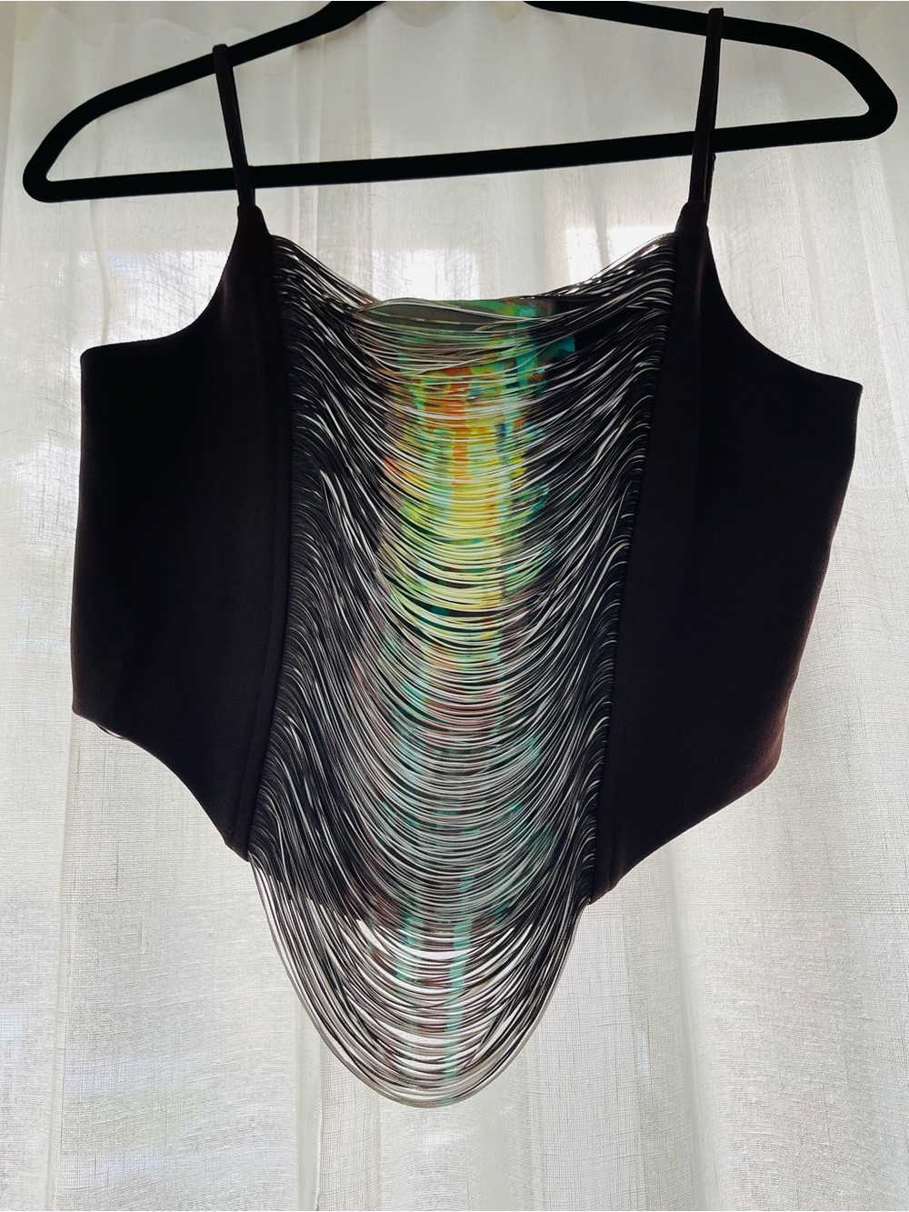 Brown Fringe Chain-Detail Crop Camisole - Women